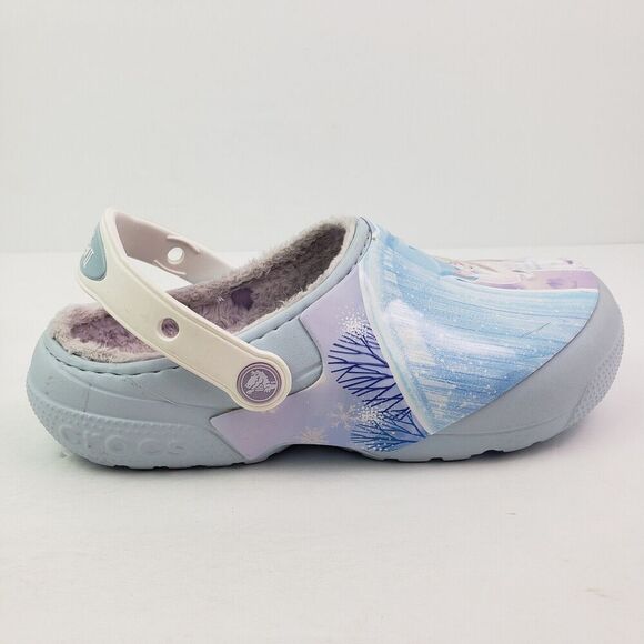 Crocs Fun Lab Kids Size J3 Mineral Blue Frozen II Disney Lined Clog Shoes - Picture 3 of 12